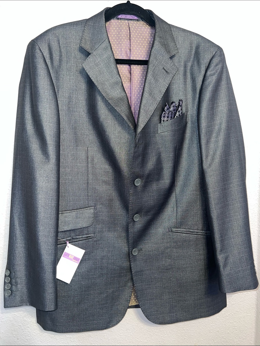 Earvin Magic Johnson Signature Charcoal Blazer & Pocket Square New 42R